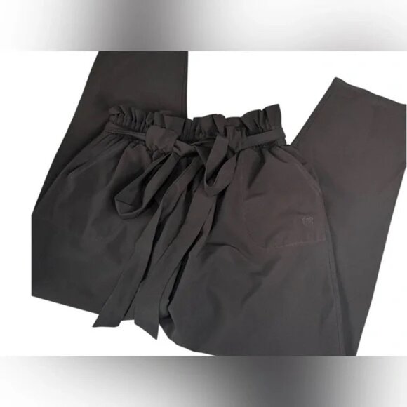 ALBION Women’s Bow Belt Capri Pants High Rise Paperbag Waist Black size M - Picture 8 of 9